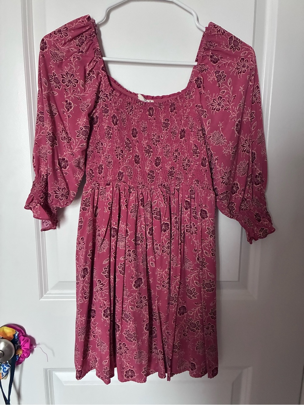 Hello Frankie by Francesca’s girls Pink Floral Smocked Babydoll Dress